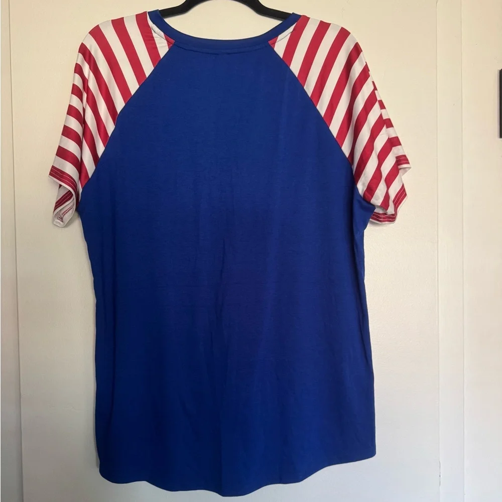 Red White Blue Patriotic Women’s Shirt Stripe Sleeves Colorblock Tunic XL NEW - Picture 4 of 7